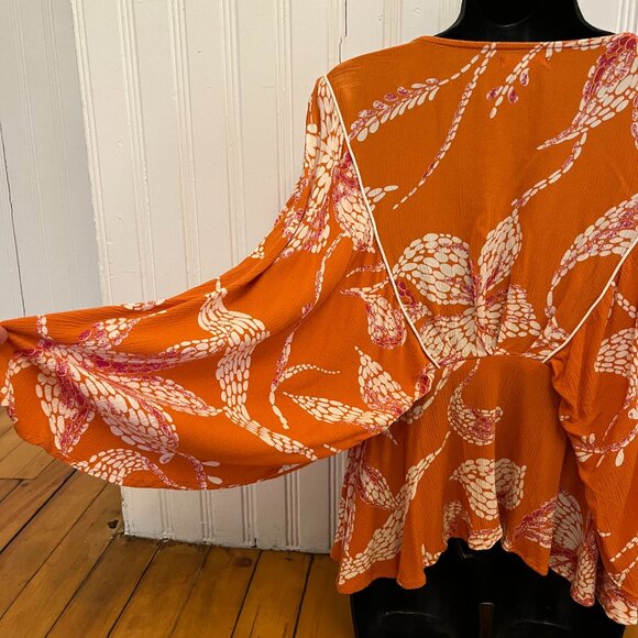 Maurices Floral Flounce Sleeve Boho Peplum Top, Size Medium - Picture 7 of 11